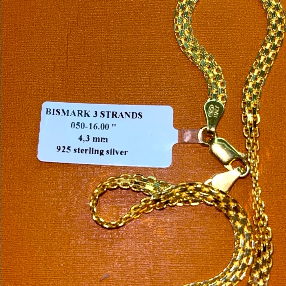 Gold Over Sterling  Silver Bismark 3 strands  Chain Necklace Timeless Design